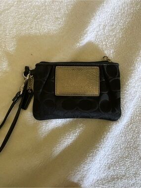 Coach Black Signature Wristlet with Logo Patch